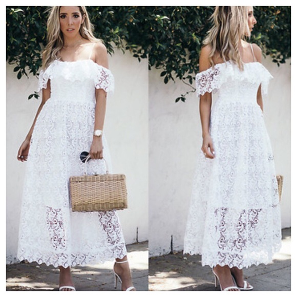HP H&M Off Shoulder White Midi Lace Dress NWOT 8 - Picture 2 of 8